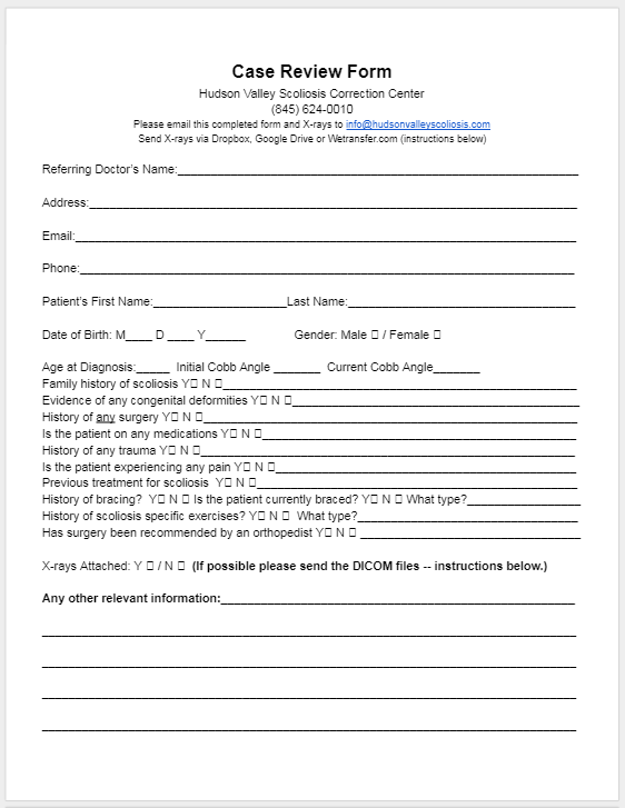 Case Review Form - Strauss Scoliosis Correction